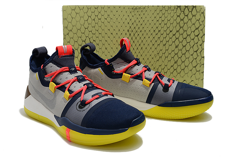 Men Nike Kobe A.D Grey Blue Red Yellow Basketball Shoes - Click Image to Close